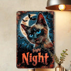 "Fright Night" Metal Sign - Halloween Cat Tin Wall Art Decor Plaque