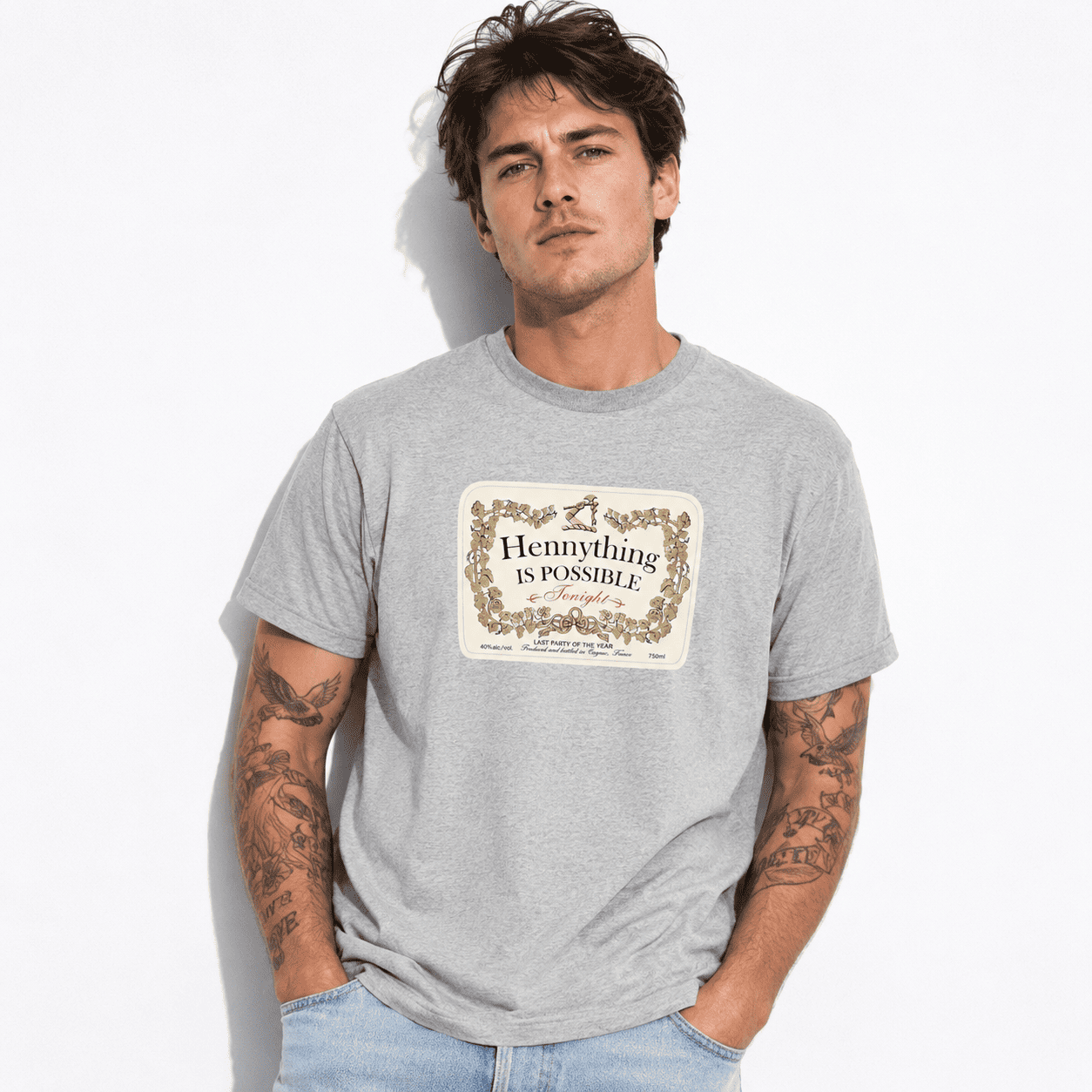 Hennything Is Possible Funny Drinking Graphic T-Shirt Men's Casual Tee