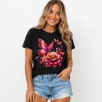 Women Creative Floral Graphic T-Shirt Elegant Flower Casual Crew Neck Tee Top
