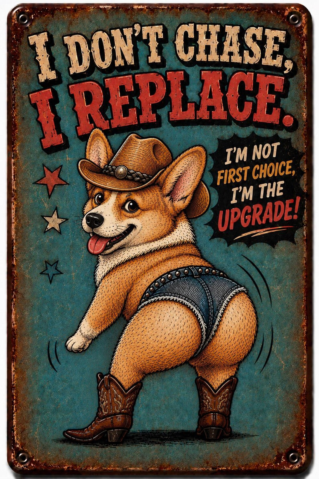 Funny Pug Metal Sign, I Don't Chase I Replace, Western Dog Decor