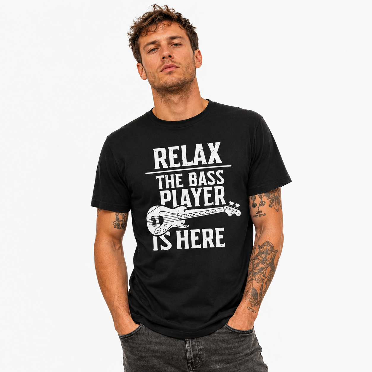 Funny Bass Player T-Shirt Relax The Bass Player Is Here Guitar Tee