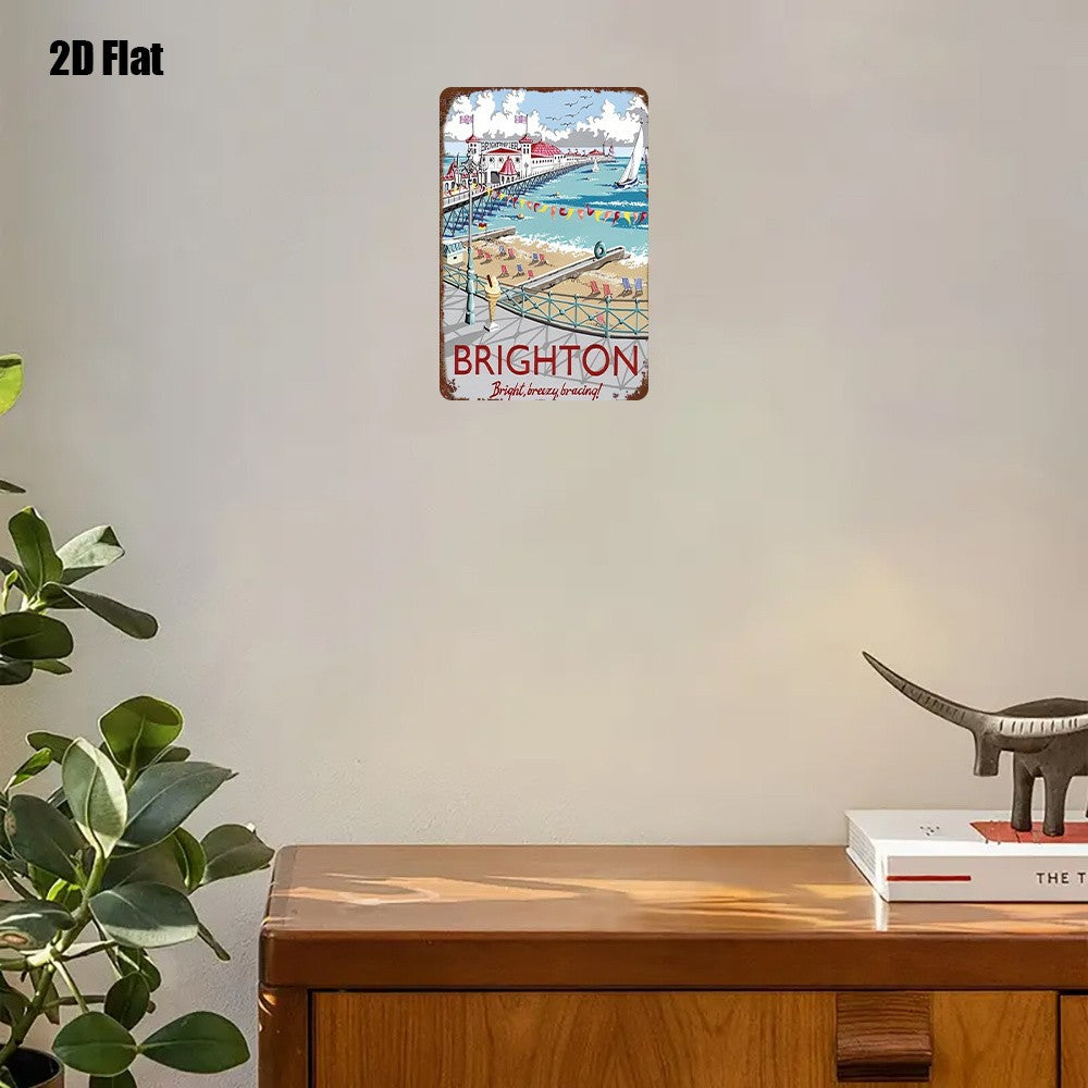 Classic British Seaside Tin Sign - Brighton Pier Wall Art Metal Poster