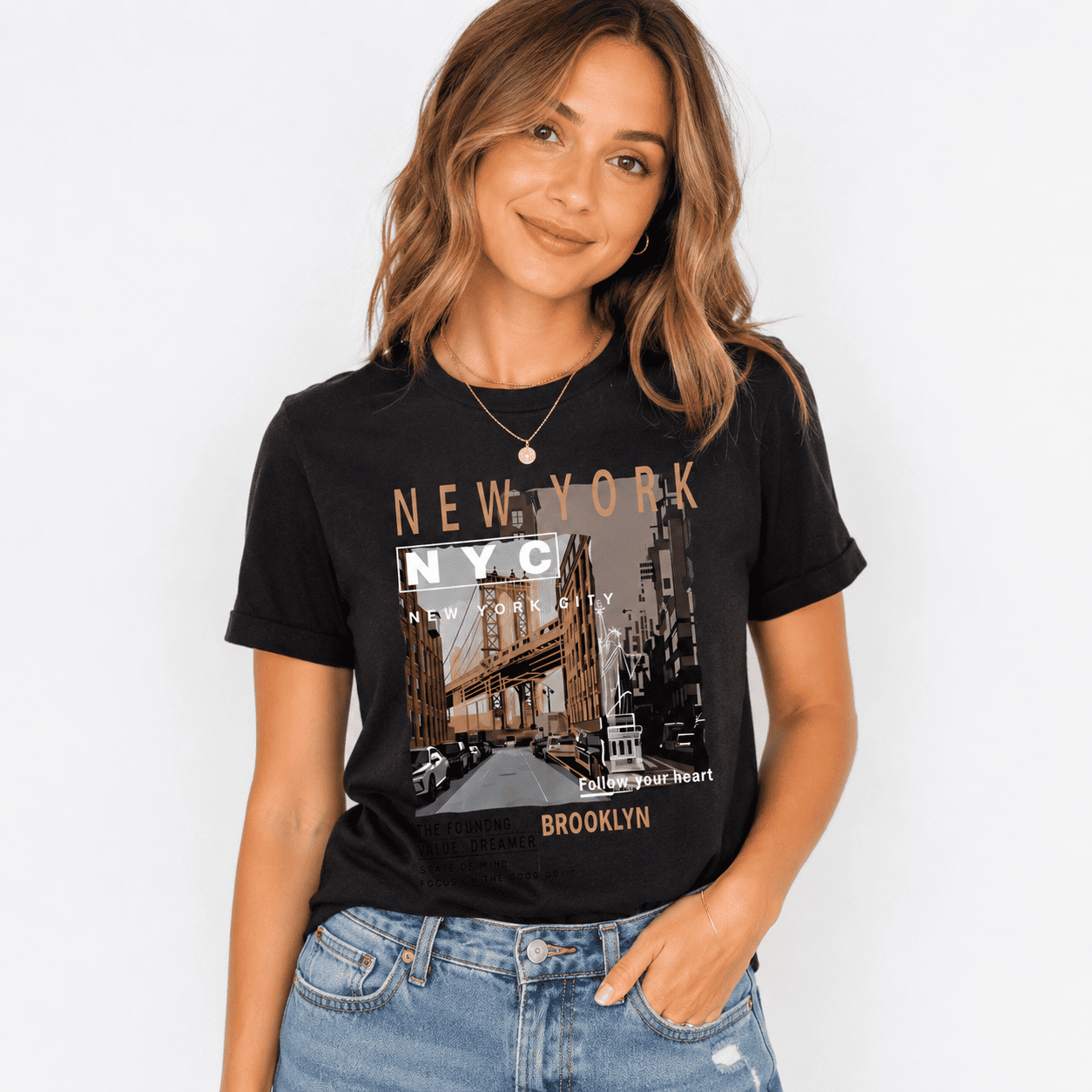 Women Brooklyn Bridge New York City Graphic T-Shirt NYC Travel Casual Tee Top