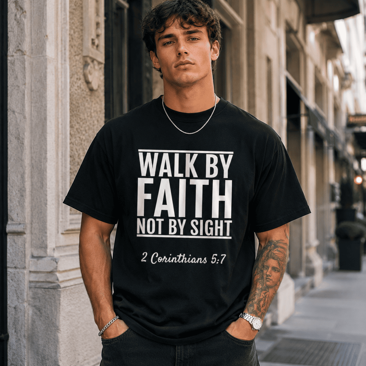 Walk By Faith Not By Sight T Shirt Bible Verse Graphic Inspirational Tee