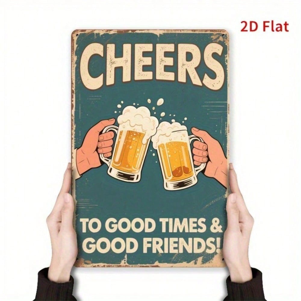 Cheers To Good Times Metal Tin Sign - Vintage Beer Mug Home Bar Wall Decor