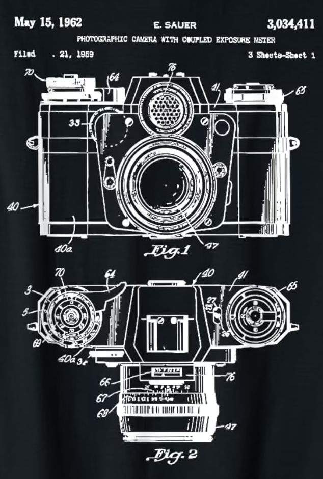 Vintage Camera Blueprint Graphic T-Shirt Photographer Retro Film Tee