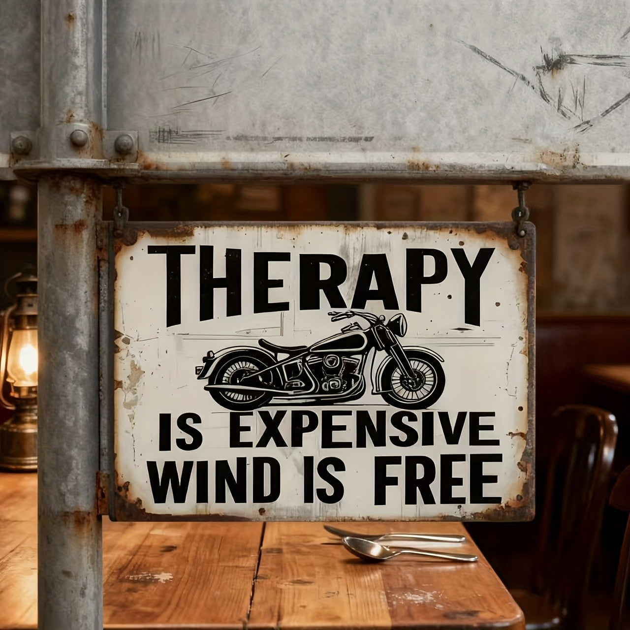 Therapy Is Expensive Wind Is Free Tin Sign Vintage Motorcycle Metal Wall Decor