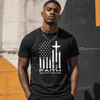 Faith Over Fear American Flag Cross Graphic T-Shirt Patriotic Christian Tee
