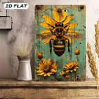 Rustic Bee Tin Sign - Sunflower Metal Poster Wall Art Decor for Home