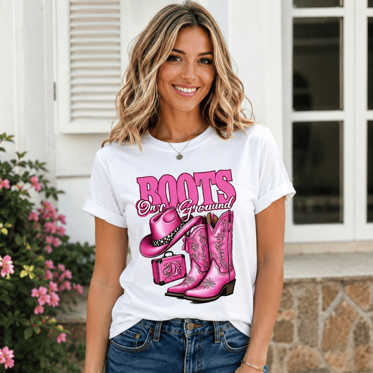 Women Western Cowgirl T-Shirt Pink Cowboy Boots Hat Graphic Rodeo Summer Tee