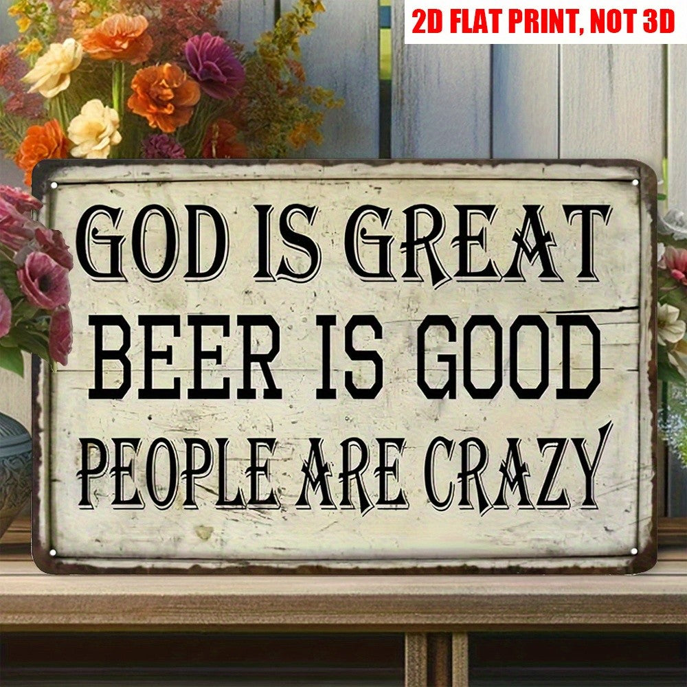 Rustic Country Metal Tin Sign Retro God Is Great Beer Is Good Bar Wall Decor