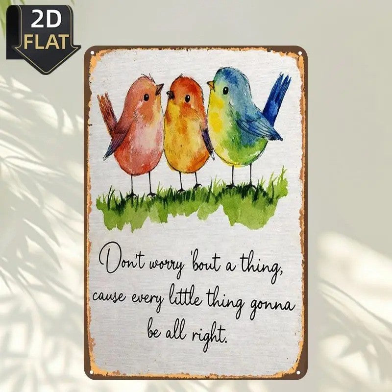 Motivational Bird Tin Sign - Vintage Style Watercolor Wall Art Metal Poster