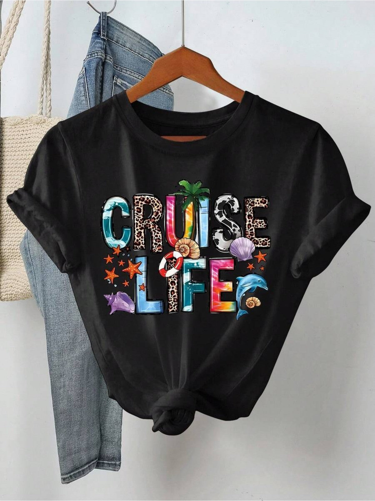 Women Hello Summer Cruise Life Graphic T-Shirt Nautical Beach Vacation Tee