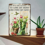 Into The Garden I Go Tin Sign Find My Soul Metal Sign Hummingbird Wall Decor