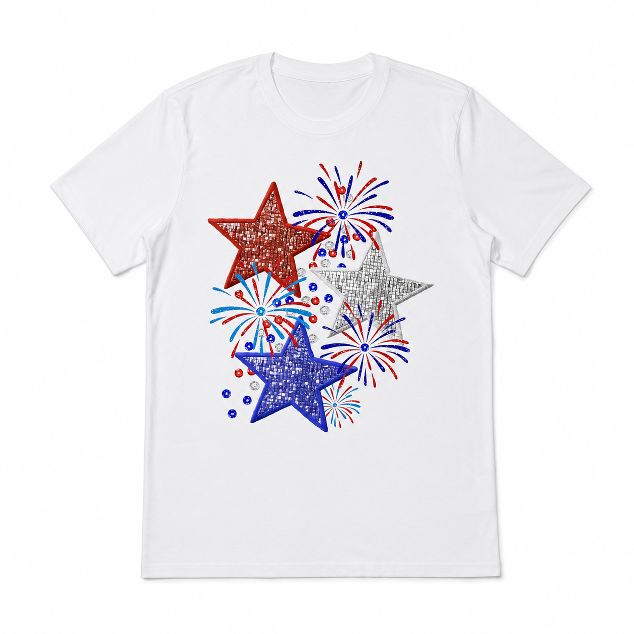 Patriotic Fireworks & Glitter Stars Graphic Tee