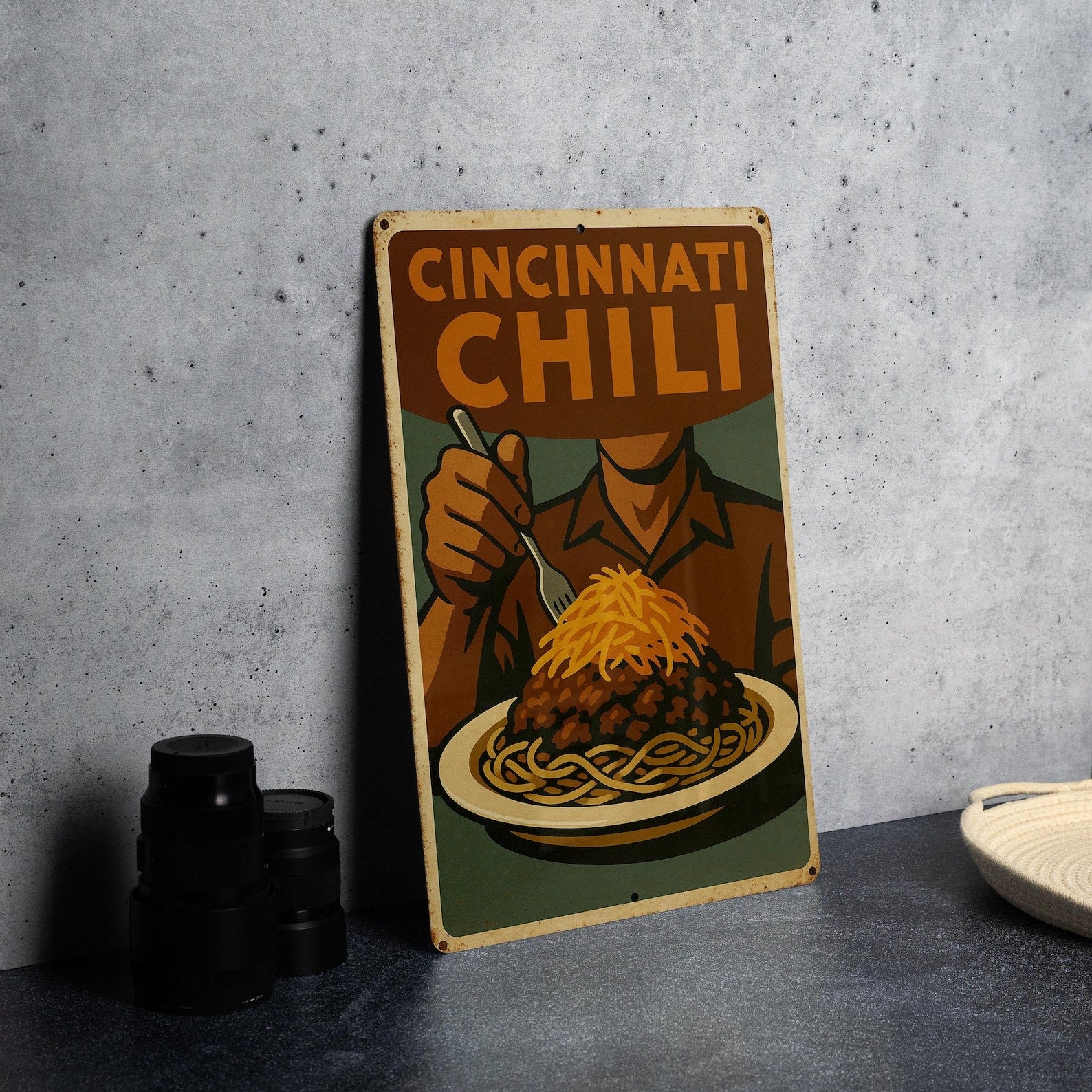 Vintage Cincinnati Chili Metal Tin Sign Retro Kitchen Wall Decor Plaque
