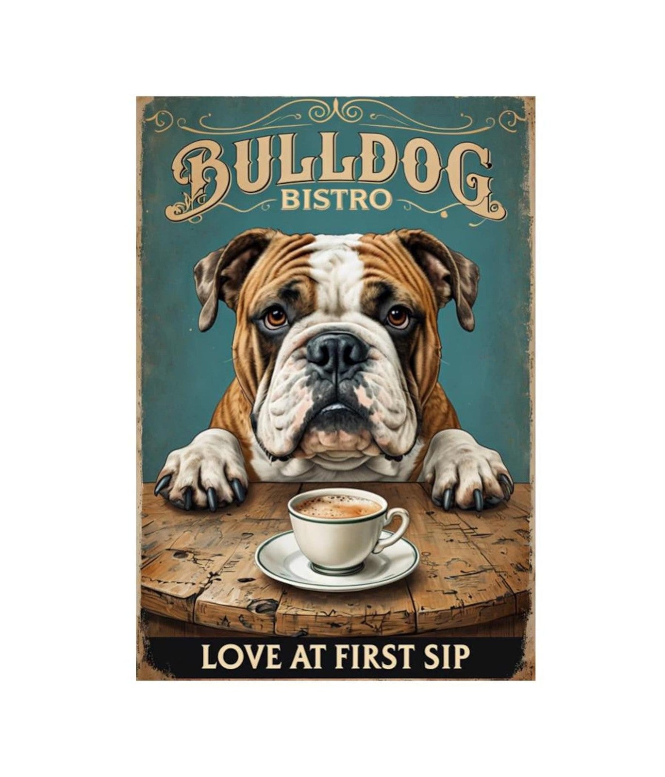 Bulldog Bistro Metal Tin Sign Coffee Bar Wall Decor Vintage Bulldog Plaque