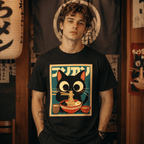 Anime Cat Ramen T-Shirt Japanese Kawaii Graphic Funny Streetwear Tee