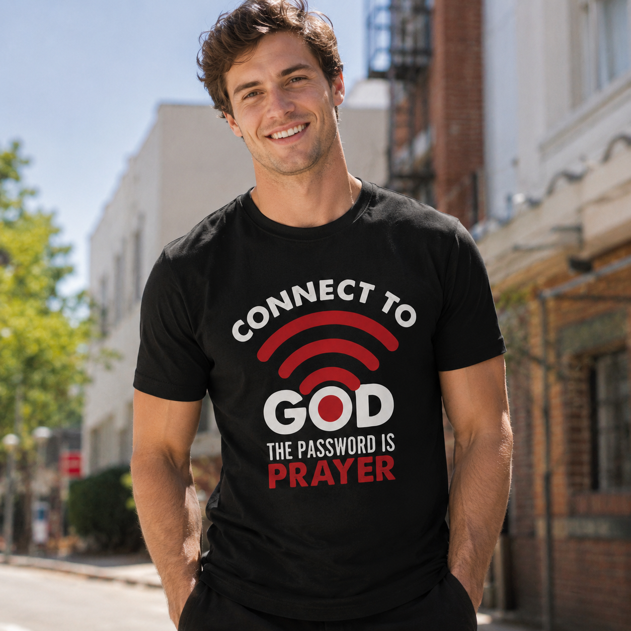 Connect To God The Password Is Prayer Christian Faith Graphic T-Shirt Men