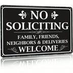 No Soliciting Metal Tin Sign - Funny Front Door Welcome Family Neighbors Decor