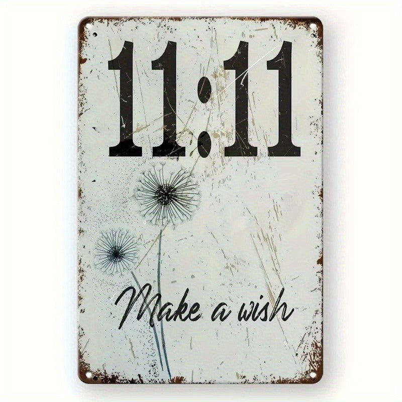 11:11 Make A Wish Tin Sign Vintage Angel Number Metal Sign Dandelion Wall Decor
