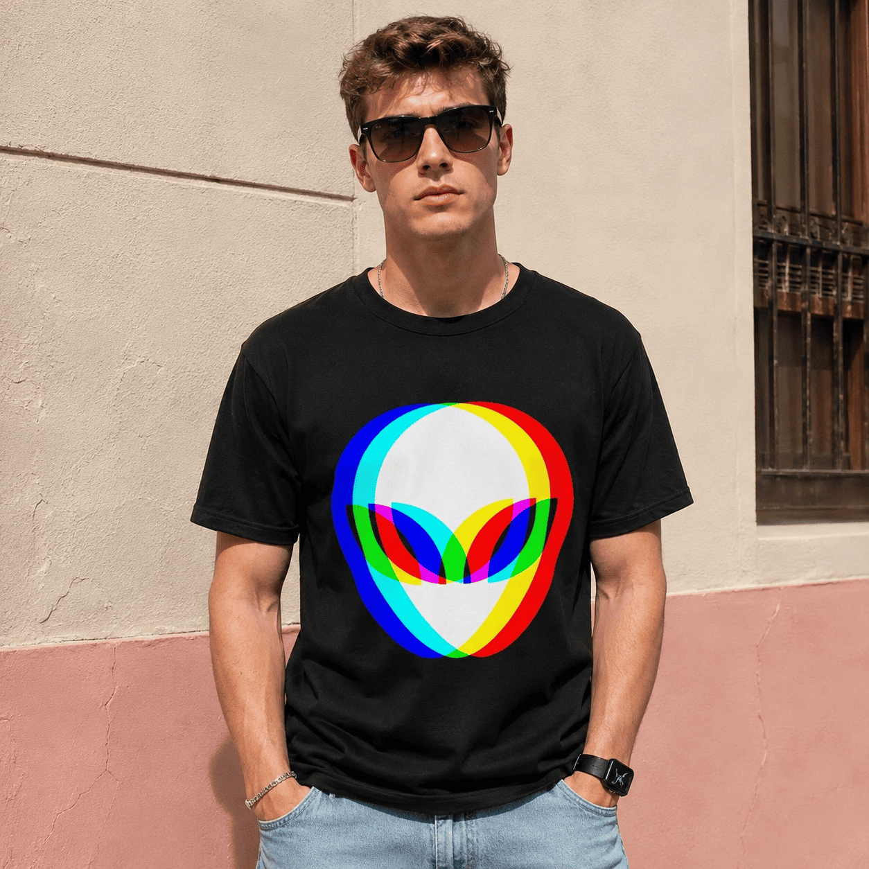 Alien Head Trippy Vaporwave Graphic T-Shirt - Cotton Retro Tee