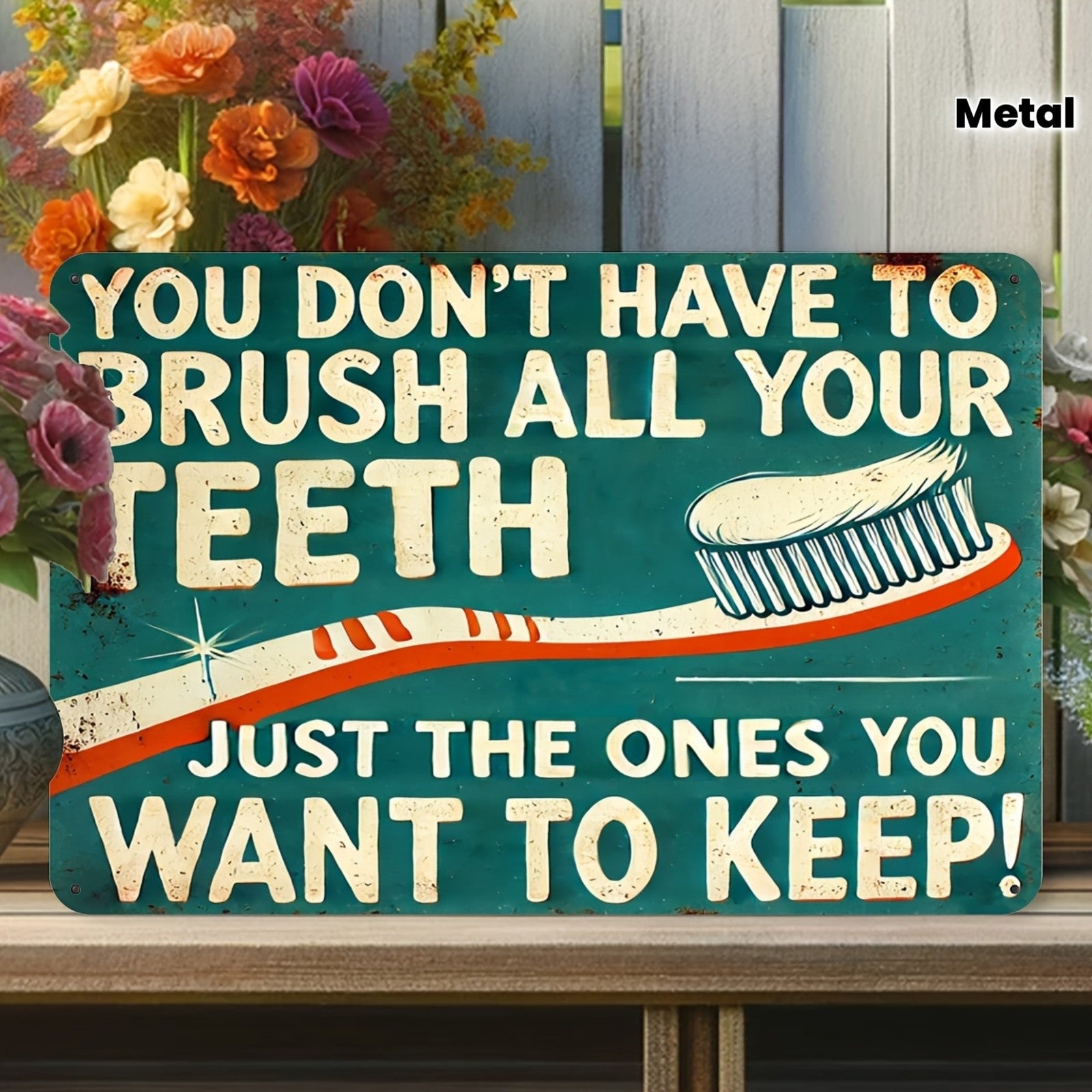 Funny Dental Metal Sign - Retro "Keep Your Teeth" Humorous Tin Wall Decor