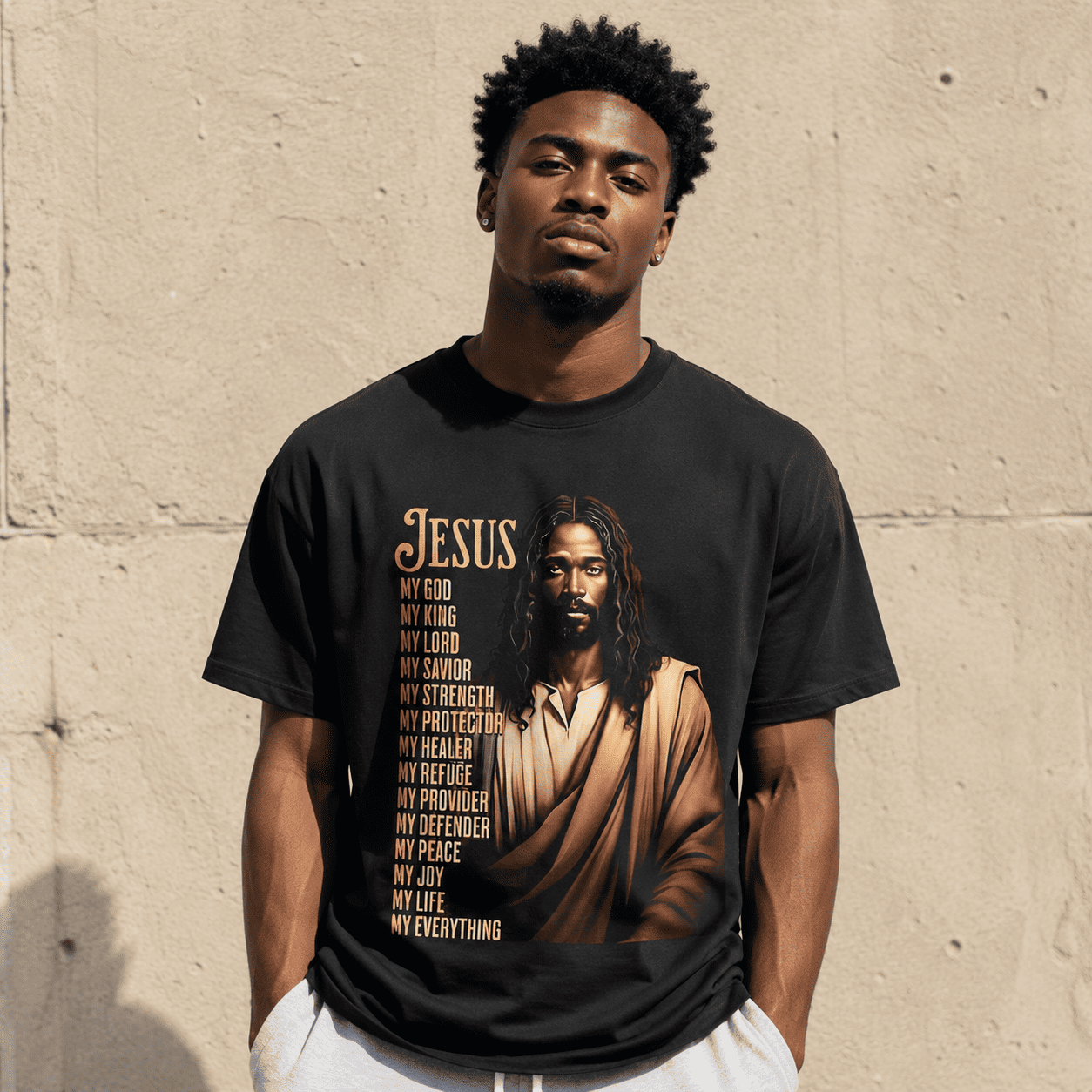 Christian Jesus Long Hair Religious Graphic Men’s T-Shirt Faith Vintage Art Tee