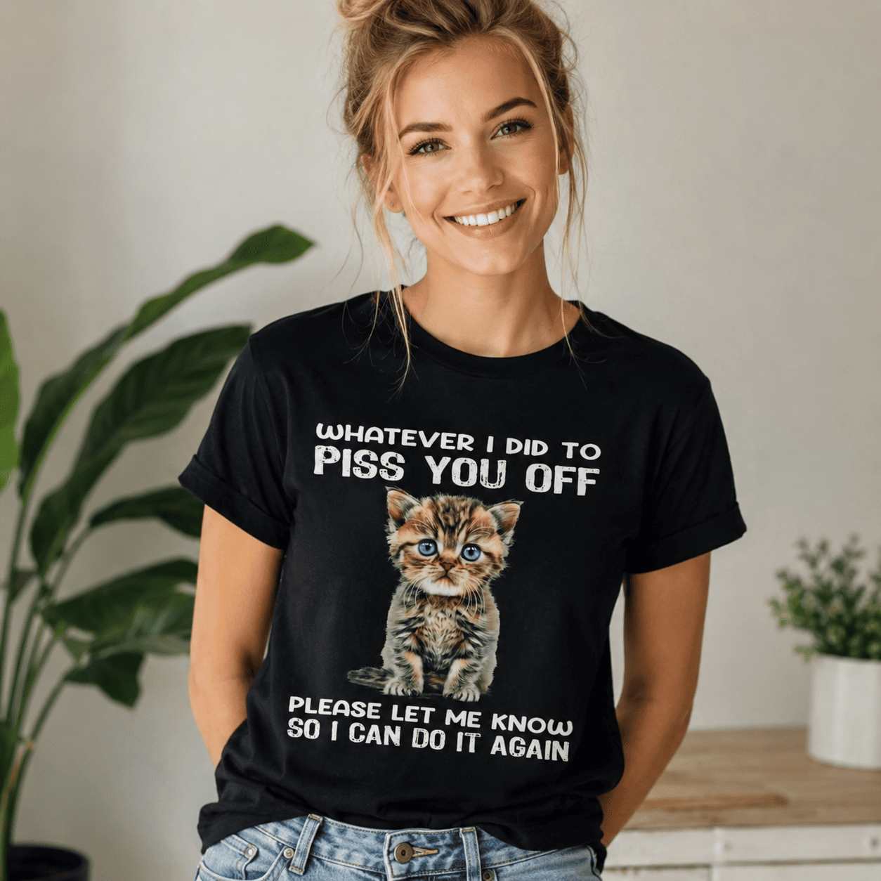 Women Funny Cat Quote Graphic T-Shirt Cute Kitten Casual Crew Neck Tee Top