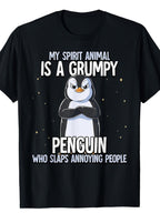 Grumpy Penguin Funny Spirit Animal Humor Graphic T-Shirt Sarcastic Tee