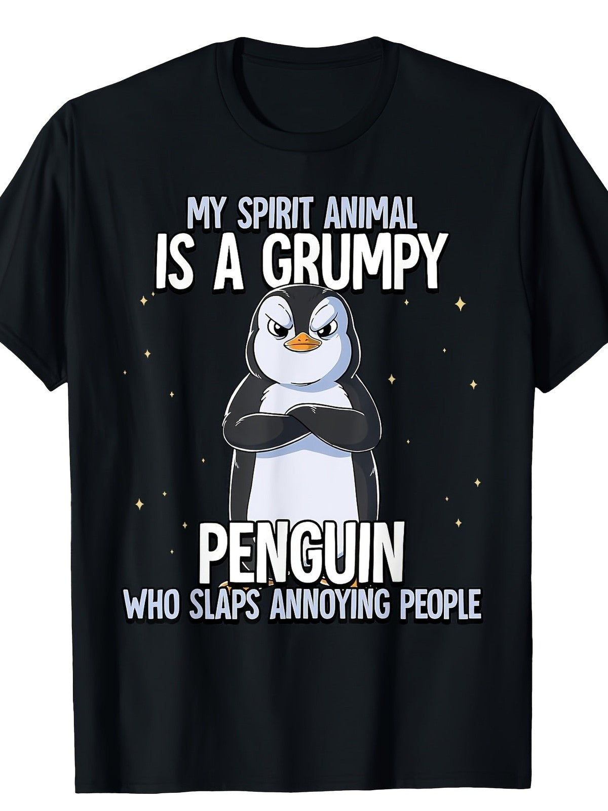 Grumpy Penguin Funny Spirit Animal Humor Graphic T-Shirt Sarcastic Tee
