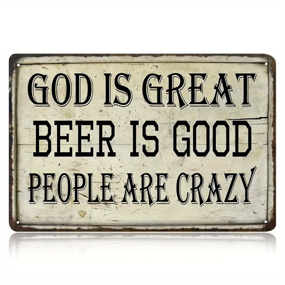 Rustic Country Metal Tin Sign Retro God Is Great Beer Is Good Bar Wall Decor