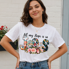 All My Hope Is In Jesus Graphic Tee - Floral Patchwork Faith T-Shirt