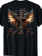Faith Over Fear Cross T-Shirt | Gothic Winged Celtic Cross Graphic Tee