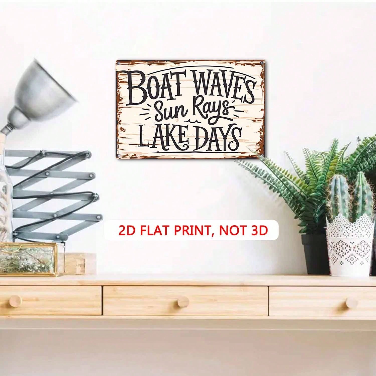 Boat Waves Sun Rays Lake Days Tin Sign - Vintage Summer Beach Wall Decor