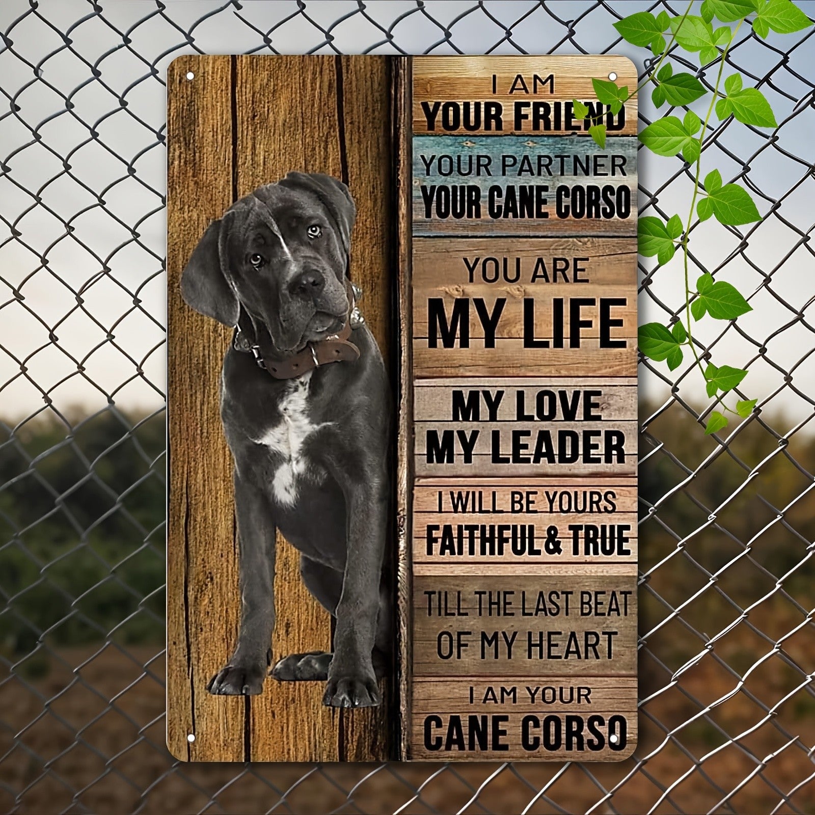 "Cane Corso" Metal Sign - Devoted Dog Quote Tin Wall Art Decor Plaque