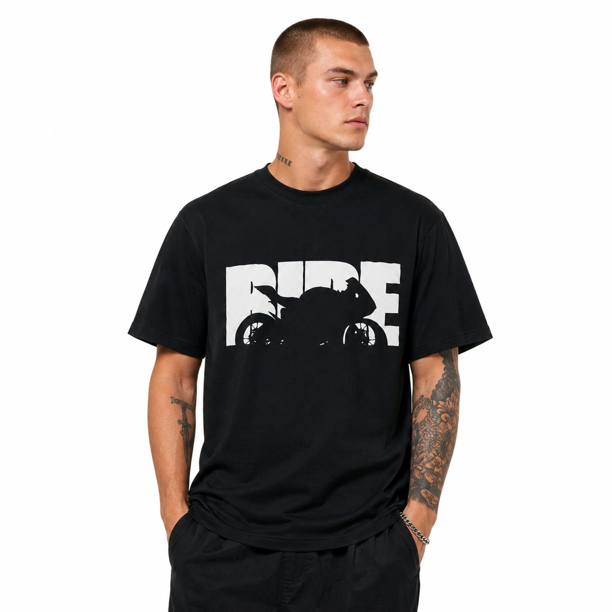 Vintage Ride Motorcycle Graphic T-Shirt Men's Biker Street Style Tee