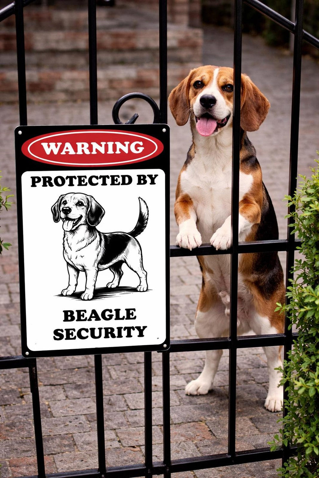 Beagle Security Metal Sign: Dog Owner Front Door Decor