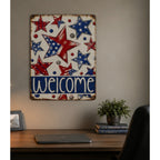 Americana Welcome Tin Sign - Rustic Red White and Blue Star Metal Wall Decor