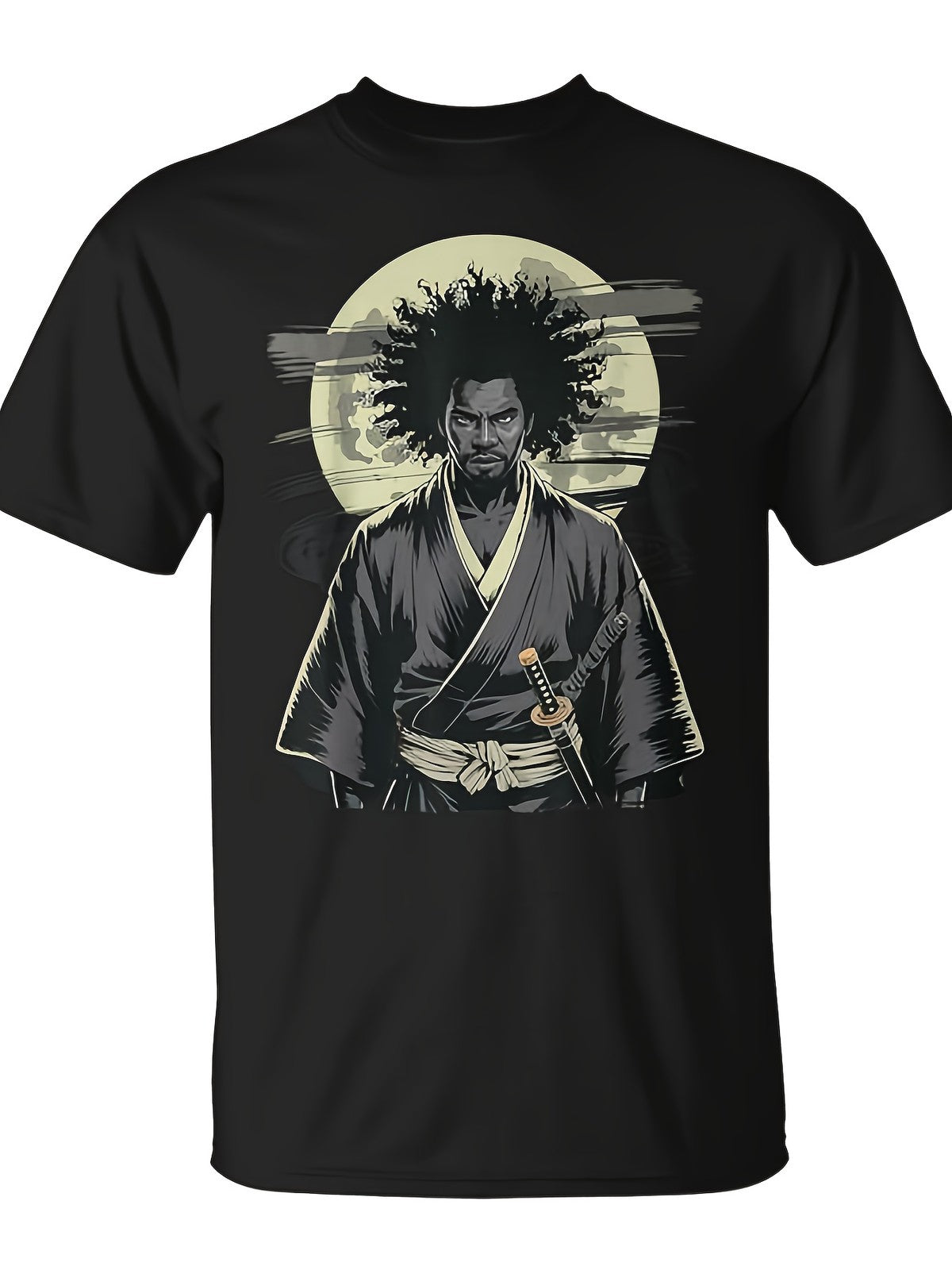 Afro Samurai Warrior Katana Vintage Japanese Graphic T Shirt Streetwear Tee