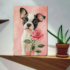 Cute Boston Terrier Metal Sign - Retro French Bulldog Pink Rose Tin Decor