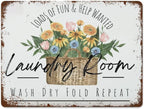 Farmhouse Laundry Room Tin Sign - Flower Basket Metal Poster Wall Art Decor