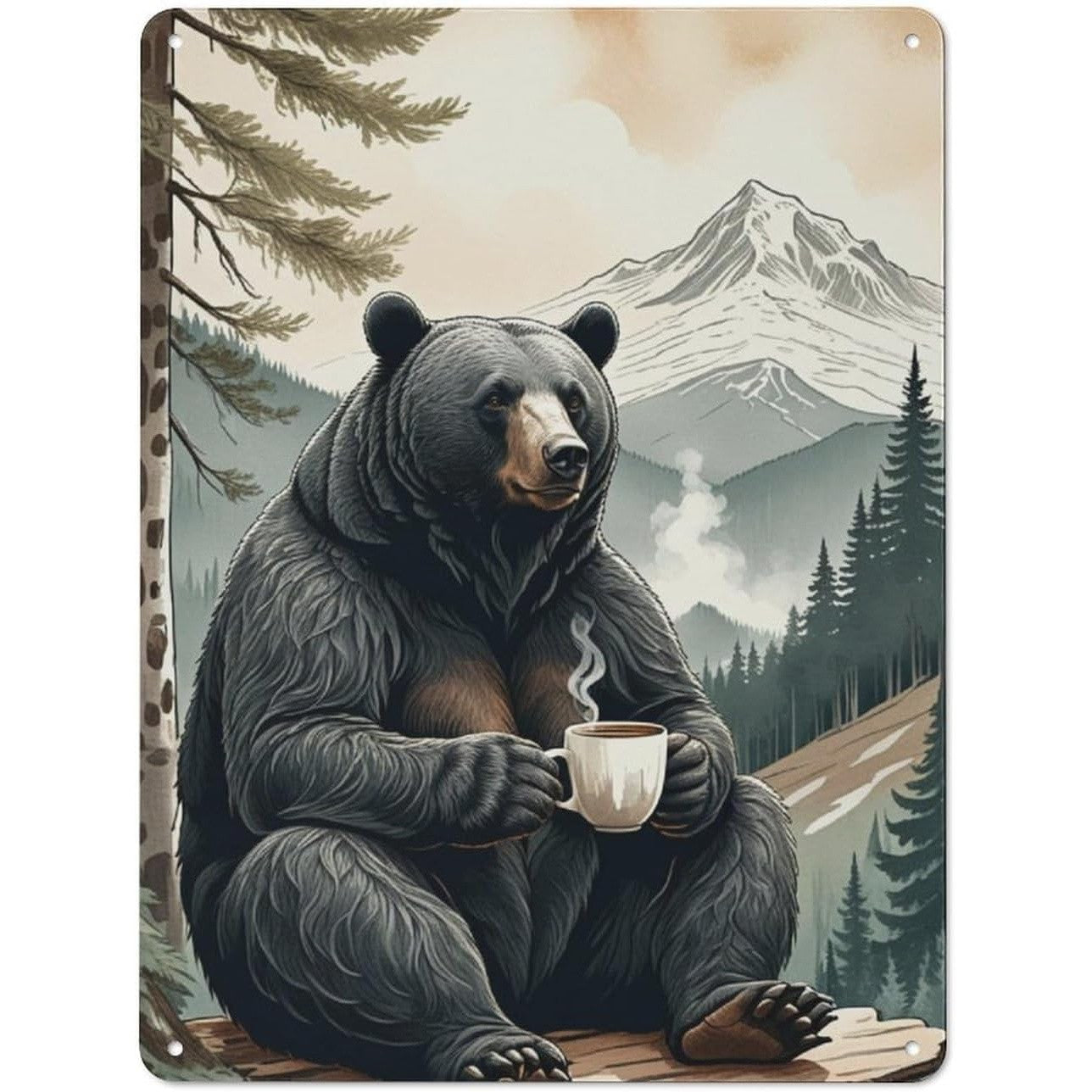 Cozy Wilderness Bear Tin Sign - Cute Forest Wildlife Coffee Mug Metal Poster