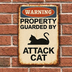 Funny Attack Cat Metal Sign Vintage Security Warning Notice Fence Gate Wall Art