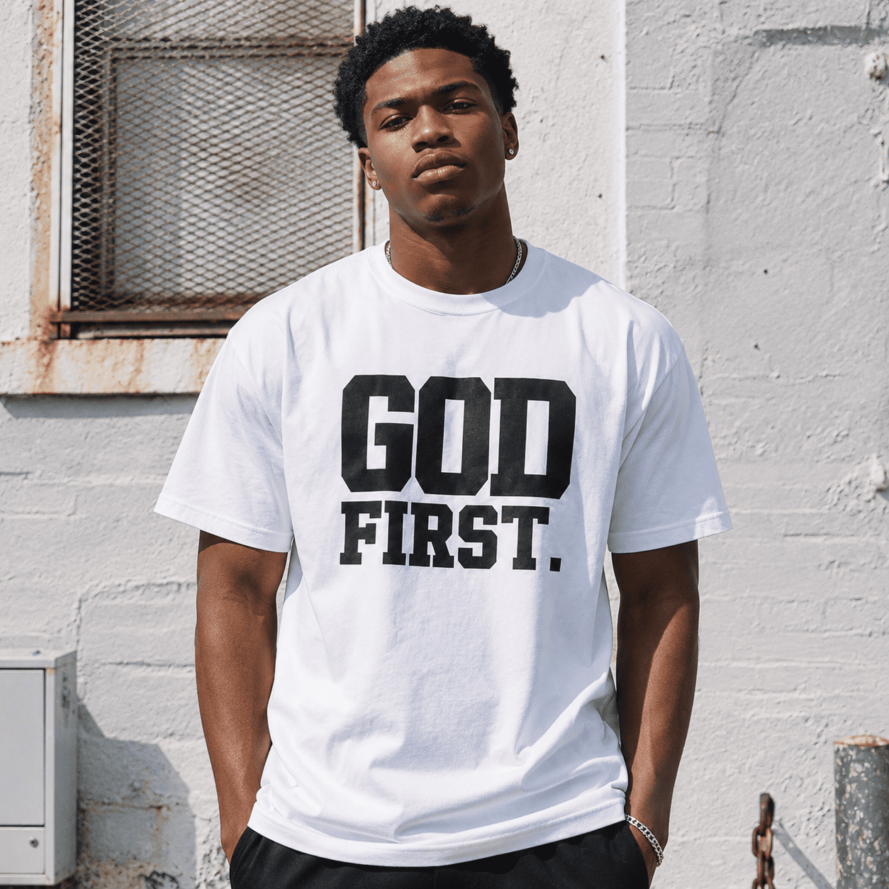 God First Christian Faith T Shirt Contrast Religious Graphic USA Style Tee