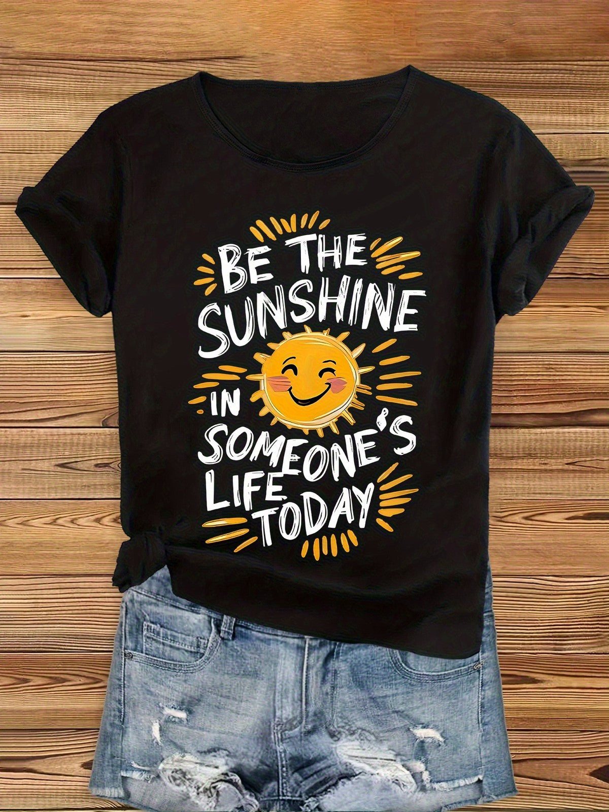 Women Be The Sunshine Graphic T-Shirt Short Sleeve Casual Round Neck Summer Tee
