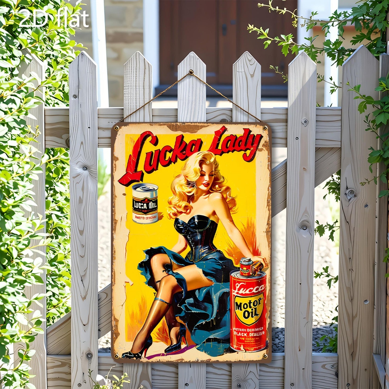 Retro Pin-Up Girl Tin Sign - Classic Motor Oil Metal Poster Wall Art Decor