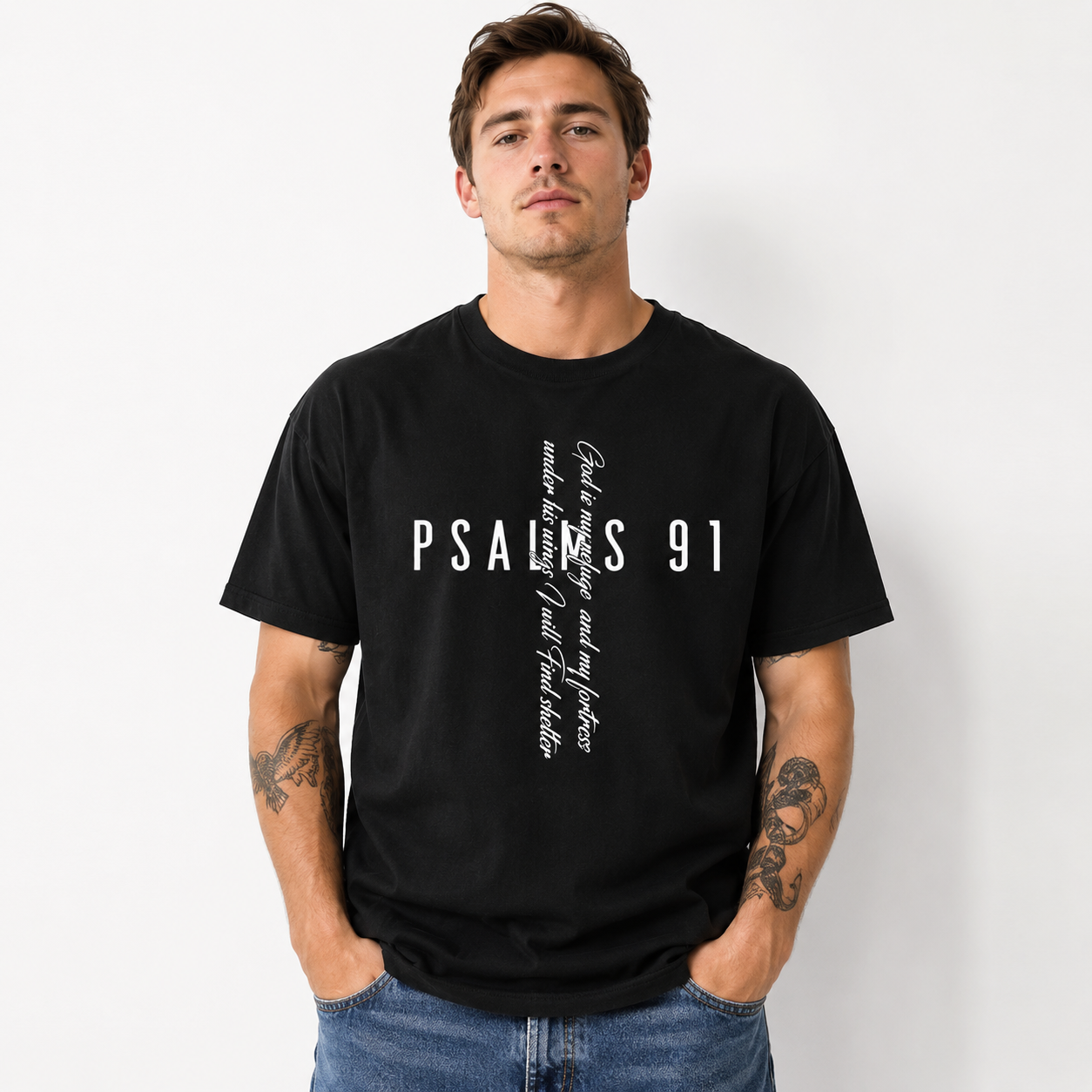 Psalm 91 Faith T Shirt Christian Bible Verse Graphic Casual Crew Neck Tee