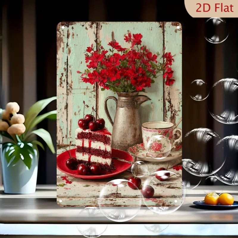 Cherry Cake Metal Sign - Vintage Kitchen Tin Wall Art Decor Plaque