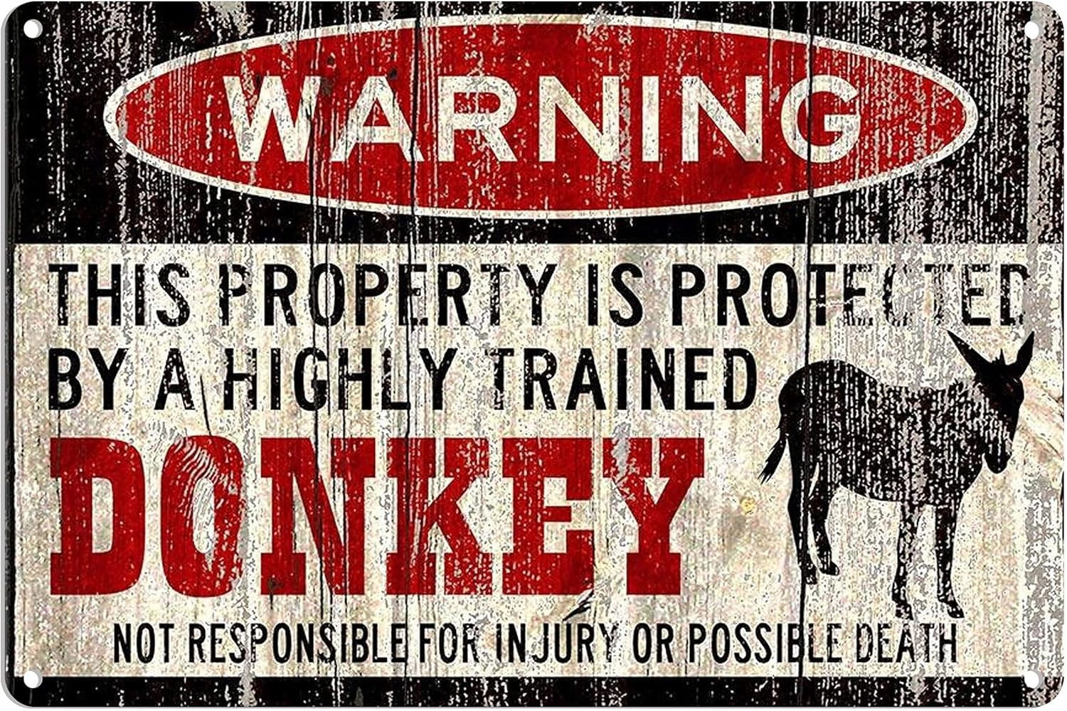 Funny Donkey Guard Metal Sign Warning Property Protected By Donkey Wall Decor